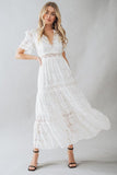 Floral Lace Trim Maxi Dress, Ivory