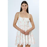 Storia Cream Pink Floral Eyelet Lace Design Sundress