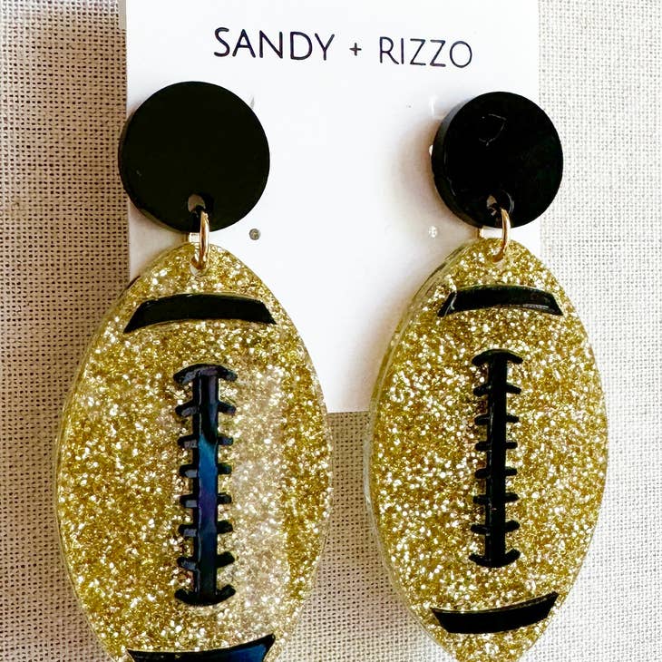Sandy + Rizzo Sandy + Rizzo Black & Gold Glitter Football Earrings - Little Miss Muffin Children & Home