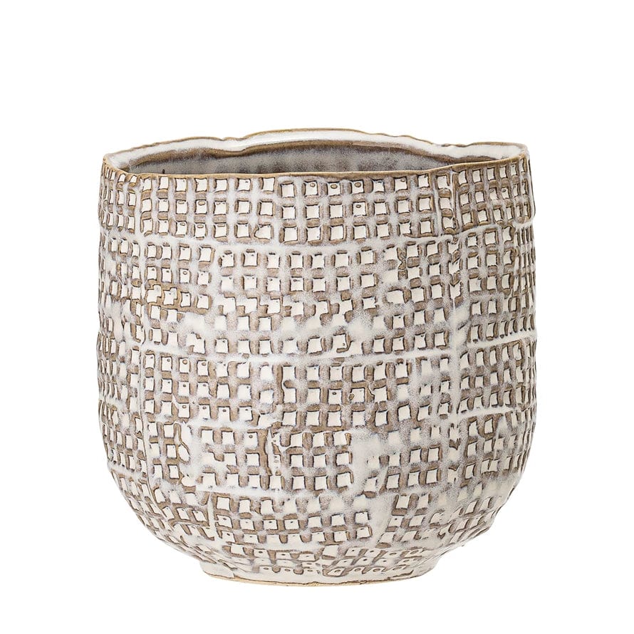 Woven Design Embossed Stoneware Planter
