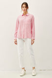 Be Cool Pinstripe Button Up Shirt in Coral