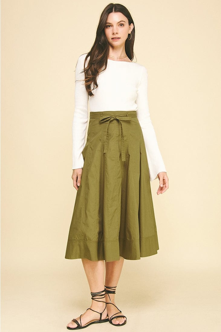 Pinch Pleated Midi Skirt with Tie Belt in Khaki - Little Miss Muffin Children & Home