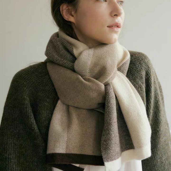 Beige Unisex Elegant Knit Scarf