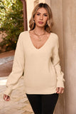 LDC Lantern Sleeve V Neck Knot Back Sweater in Apricot