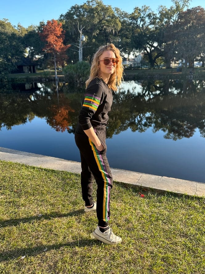 Mardi Gras Creations Mardi Gras Creations French Terry Vintage Arm Stripe Pullover in Black - Little Miss Muffin Children & Home