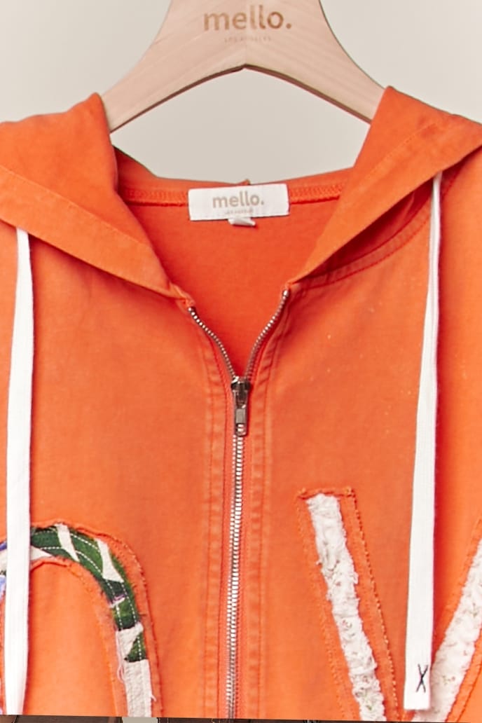 Zip Up Hooded Sweatshirt with Love Patchwork