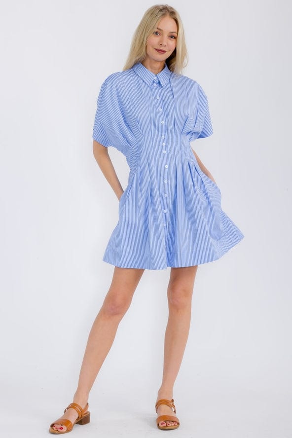 Light Blue Striped Pleated Shirt Dress Light Blue Striped Pleated Shirt Dress