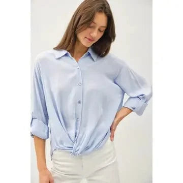 Be Cool Be Cool Twist Detail Button Down Shirt in Light Blue - Little Miss Muffin Children & Home