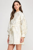 Ellison Long Sleeve Shimmer Jacquard Dress, Cream