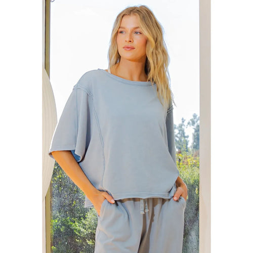 Mineral Washed Boxy Top & Barrel Pant Set in Utility Blue