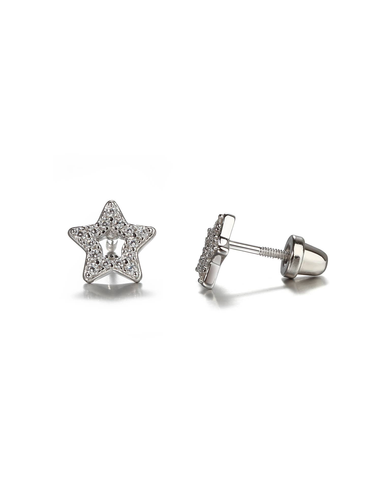 sterling silver star screw back earrings with cubic zirconia