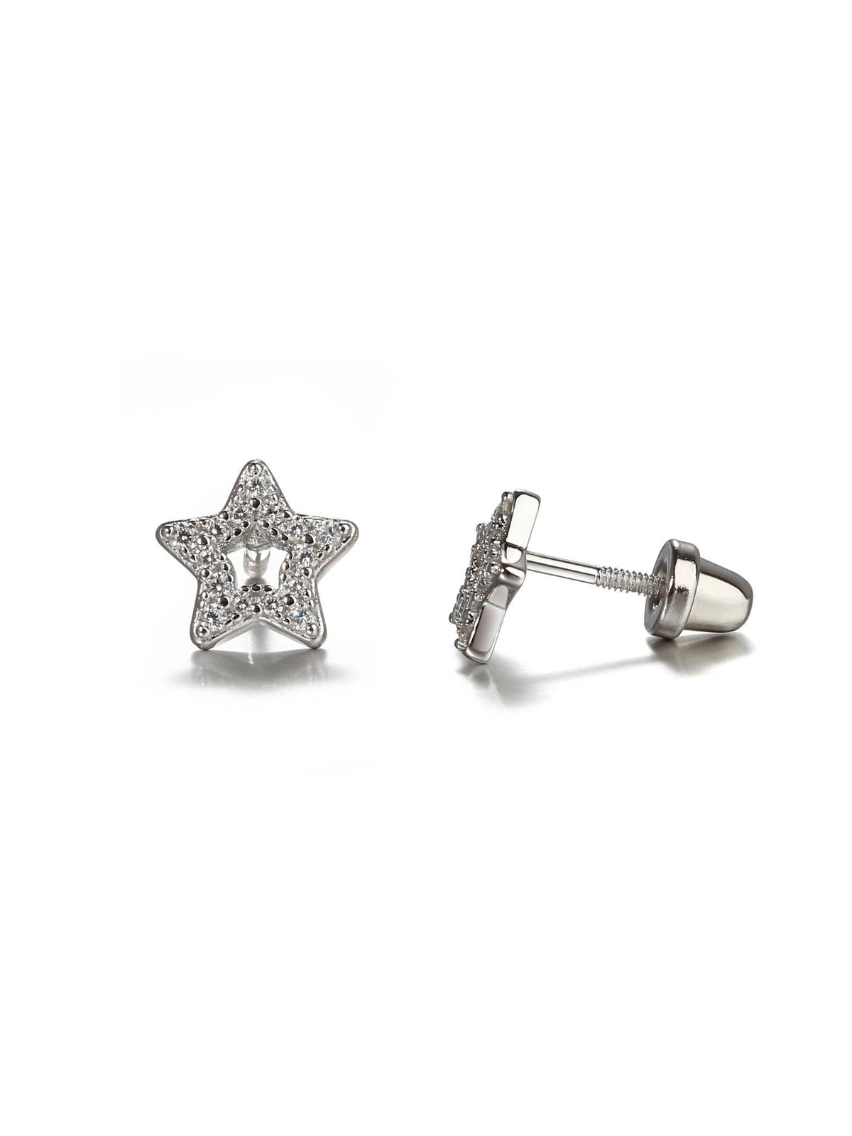 sterling silver star screw back earrings with cubic zirconia