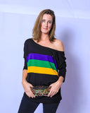 Mardi Gras Creations Mardi Gras Stripe Off Shoulder Jersey Top in Black