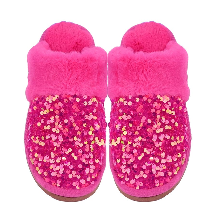 C.C Beanie C.C Beanie Sequin Faux Fur C.C Slippers in Hot Pink - Little Miss Muffin Children & Home