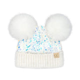 C.C Beanie Baby Cluster Sequin Faux Fur Double Pom in White