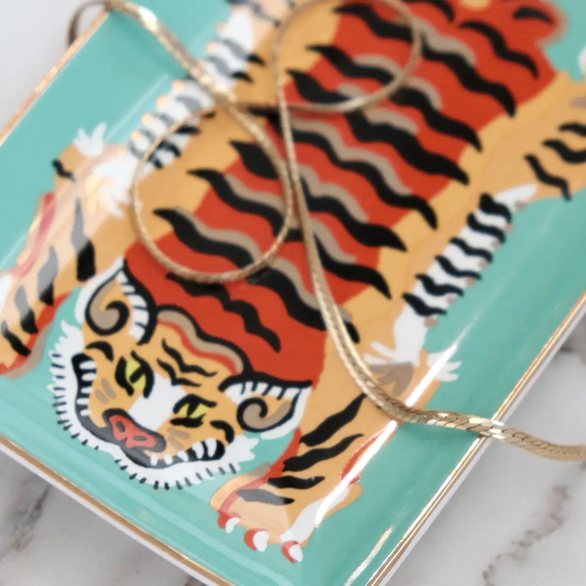 Jade Tiger Porcelain Trinket Tray