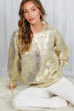 Vine & Love Crew Neck Cable Knit Metallic Foil Sweater in Gold