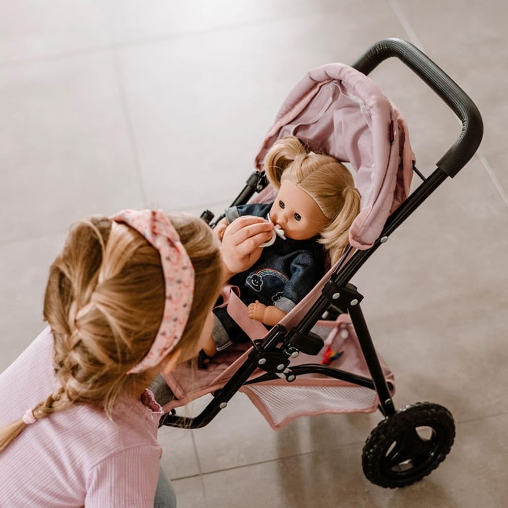 Gotz Soft Mood 3-Wheel Foldable Doll Stroller, Rose & Grey