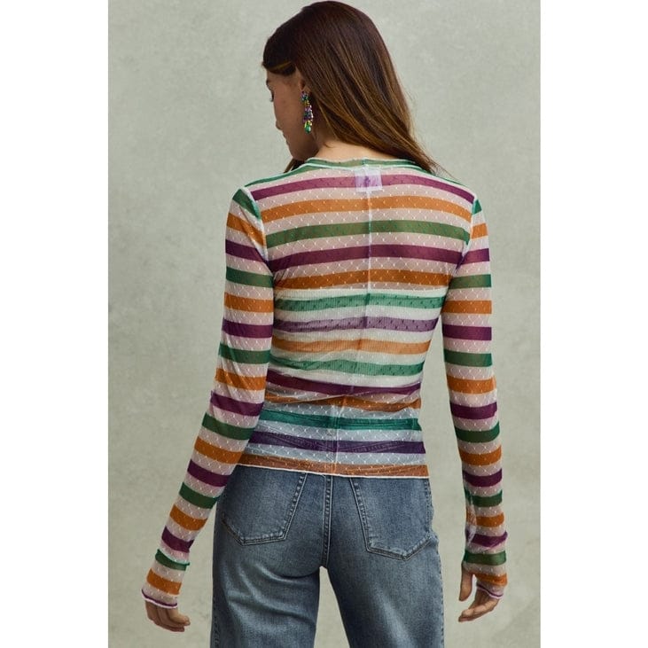 Mardi Gras Stripe Stretch Mesh Top