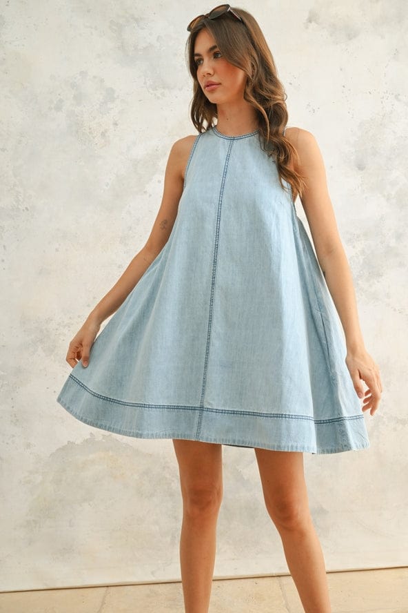Miou Muse Sleeveless A-Line Denim Dress - Little Miss Muffin Children & Home