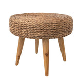 Bloomingville Hand-Woven Water Hyacinth & Teakwood Stool, Natural