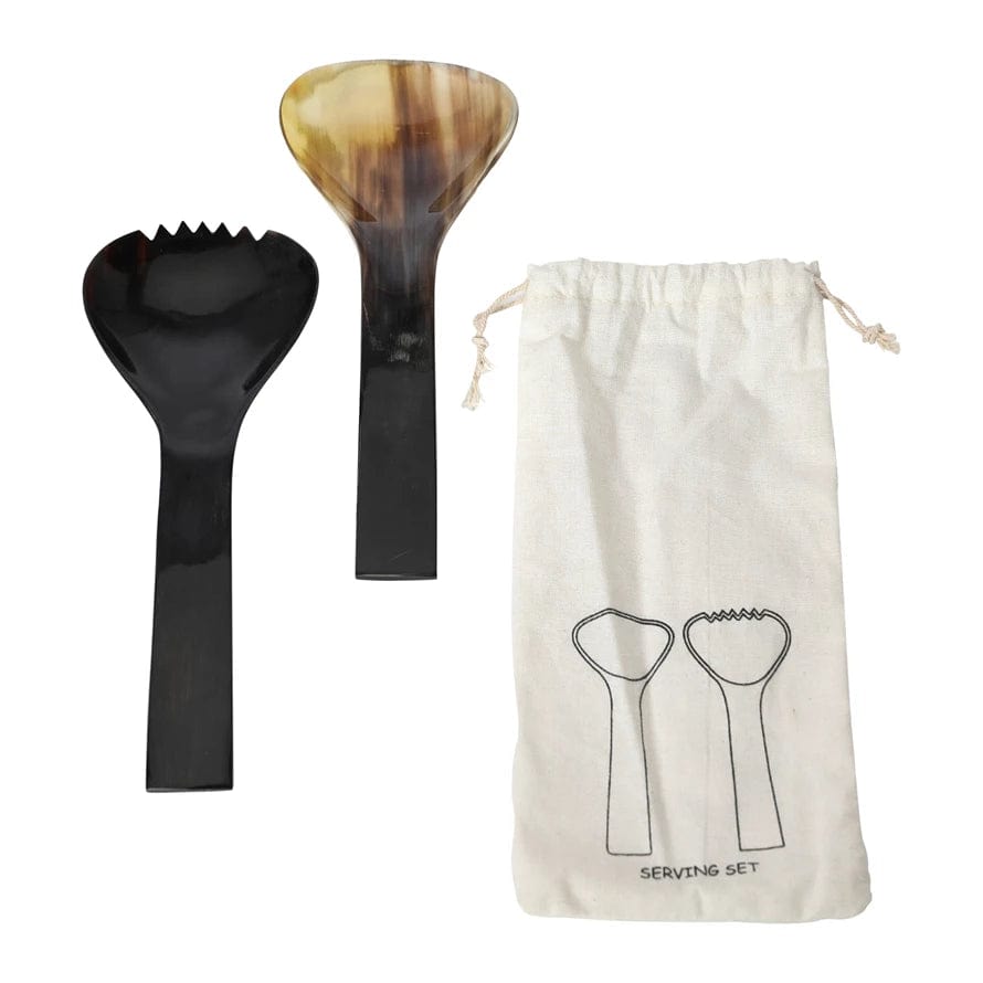 Bloomingville Bloomingville Horn Salad Servers, 2pc in Printed Drawstring Bag - Little Miss Muffin Children & Home