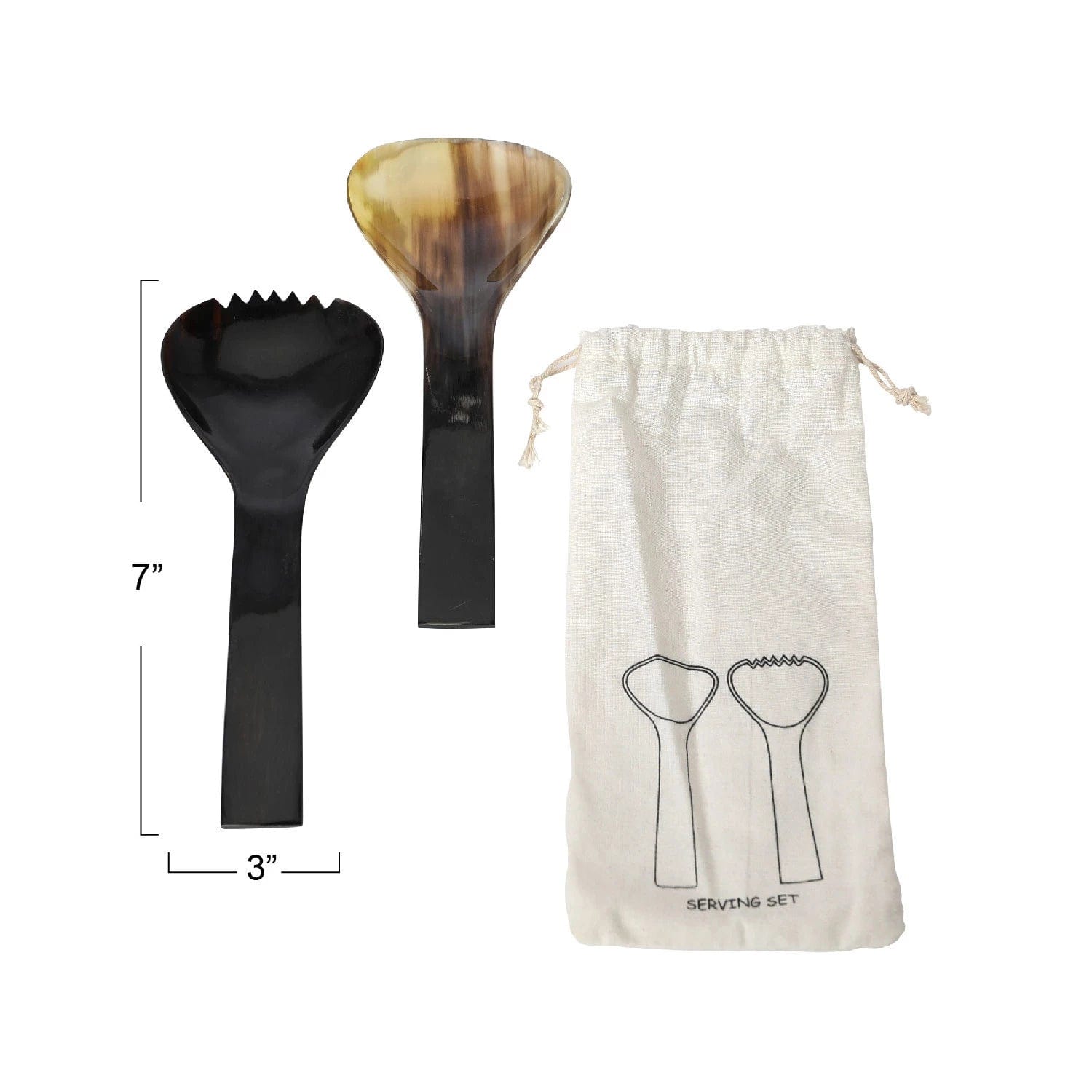 Bloomingville Bloomingville Horn Salad Servers, 2pc in Printed Drawstring Bag - Little Miss Muffin Children & Home