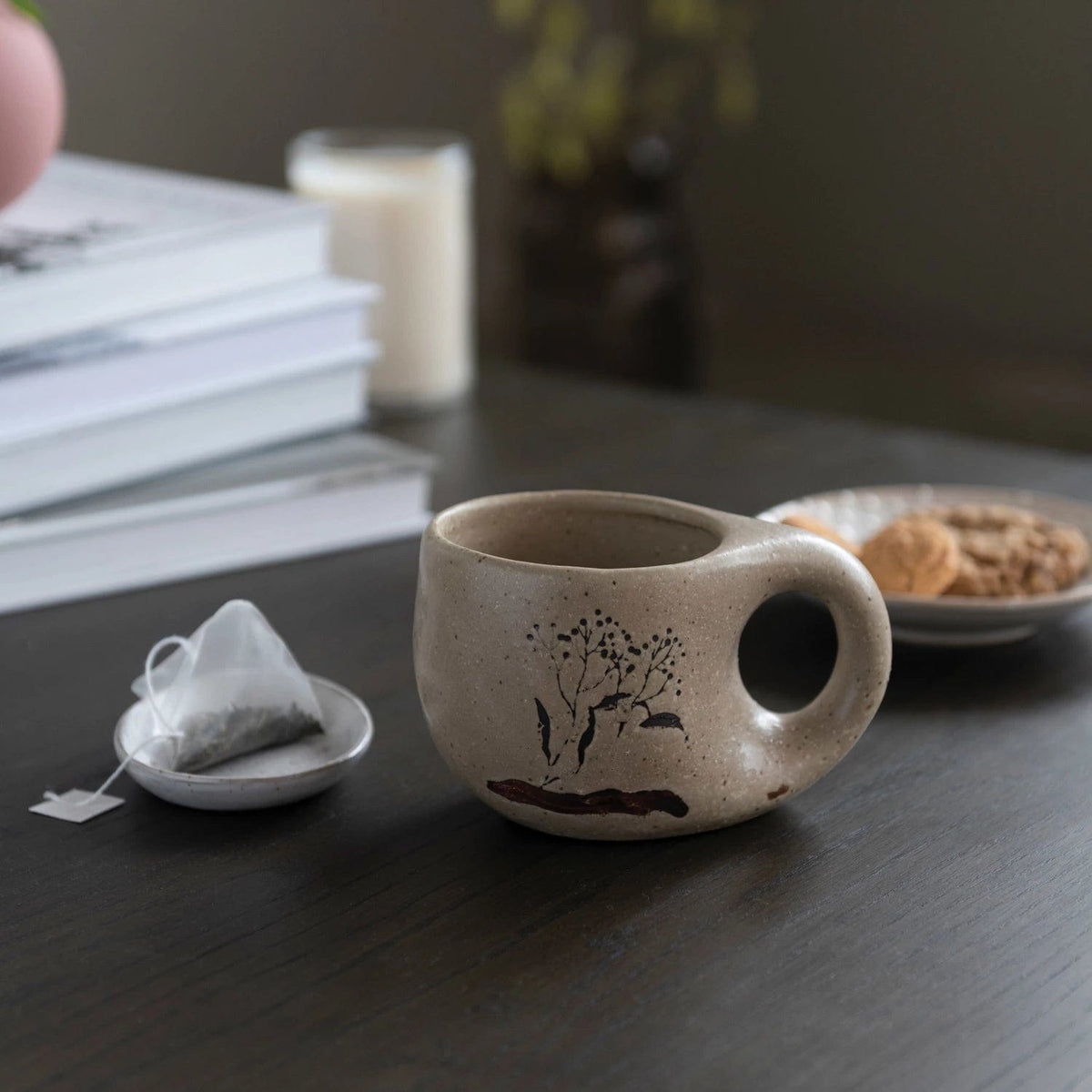 Bloomingville Bloomingville Stoneware Mug with Wax Relief Floral Image - Little Miss Muffin Children & Home