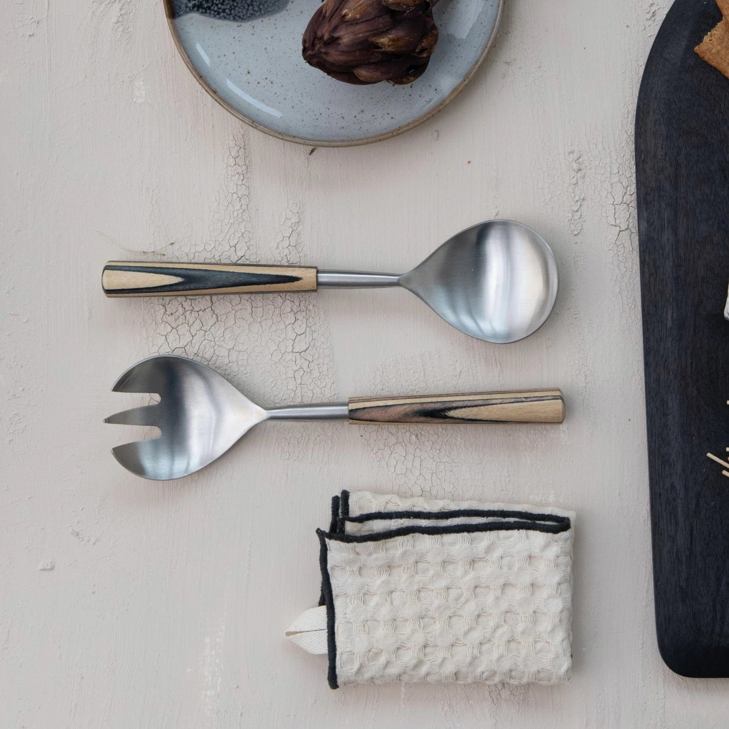 Bloomingville Bloomingville Natural & Black Stainless Steel Salad Servers with Mango Wood Handles - Little Miss Muffin Children & Home