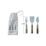 Bloomingville Stainless Steel Cheese Servers with Mango Wood Handles, Set 3 in Bag