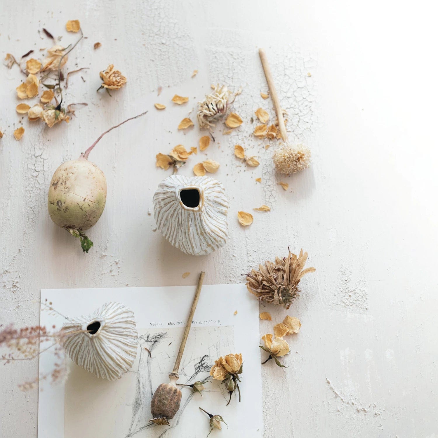 Bloomingville Bloomingville Stoneware Pleated Organic Shaped Vases, Available in 3 Sizes (Each One Will Vary) - Little Miss Muffin Children & Home