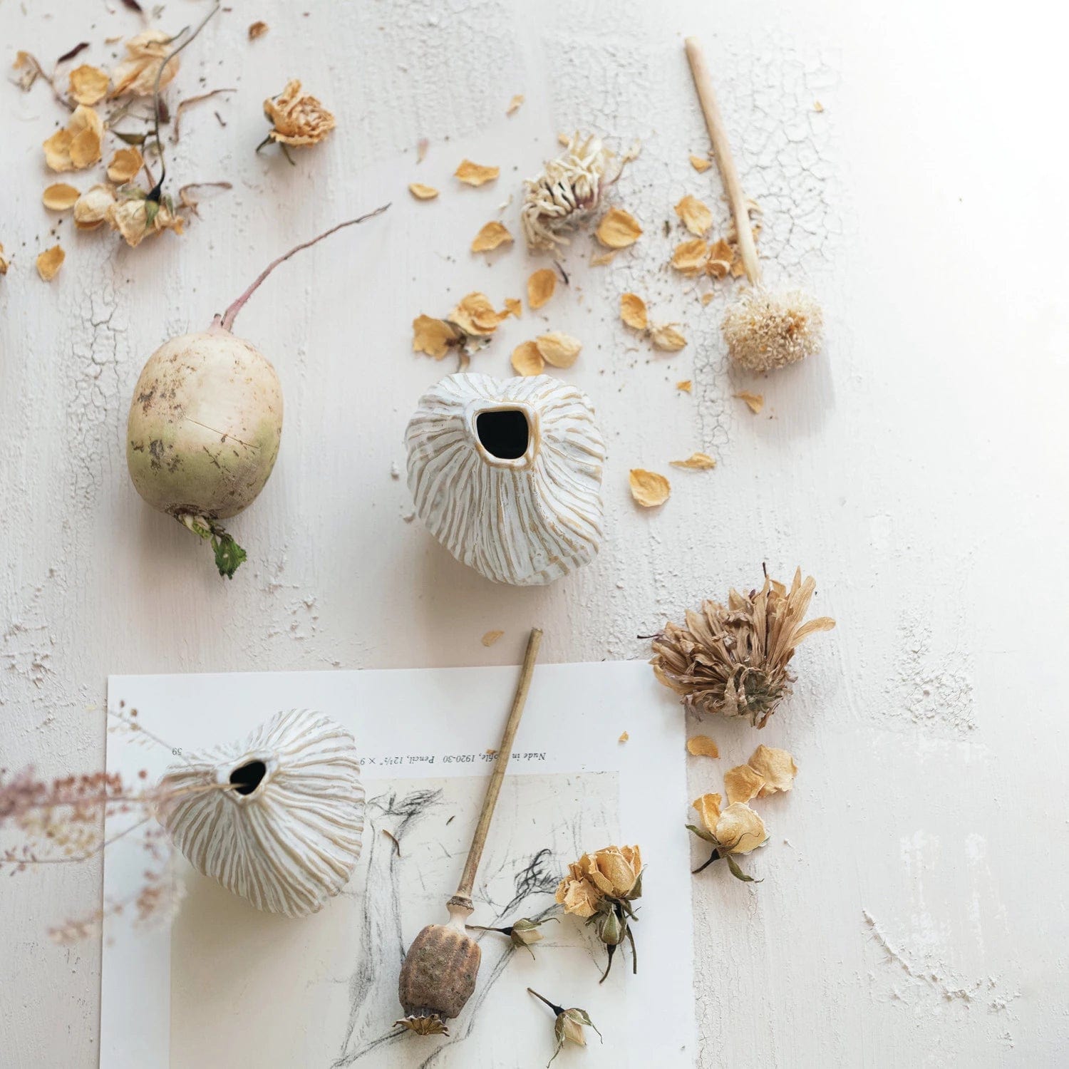 Bloomingville Bloomingville Stoneware Pleated Organic Shaped Vases, Available in 3 Sizes (Each One Will Vary) - Little Miss Muffin Children & Home