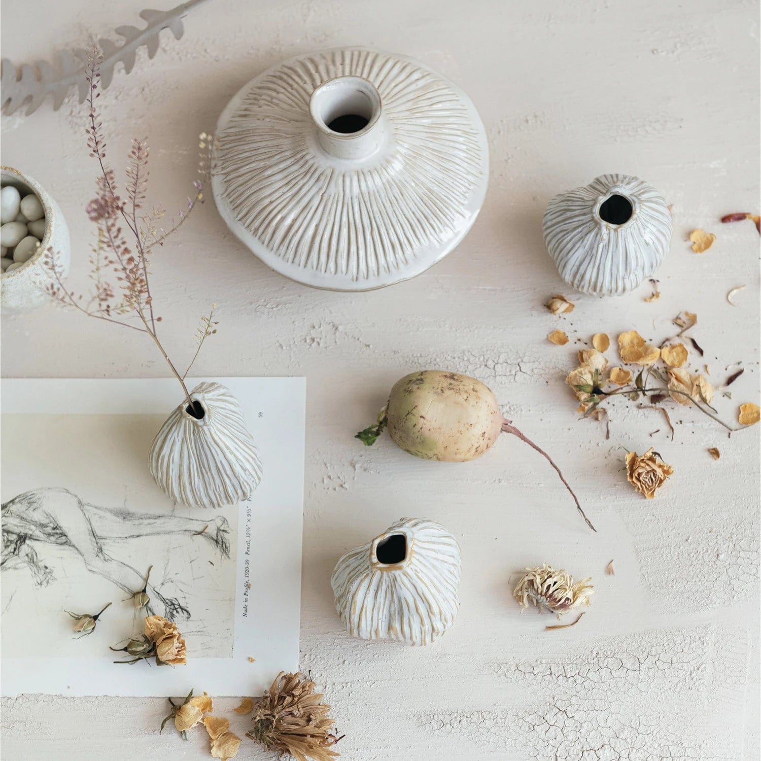 Bloomingville Bloomingville Stoneware Pleated Organic Shaped Vases, Available in 3 Sizes (Each One Will Vary) - Little Miss Muffin Children & Home