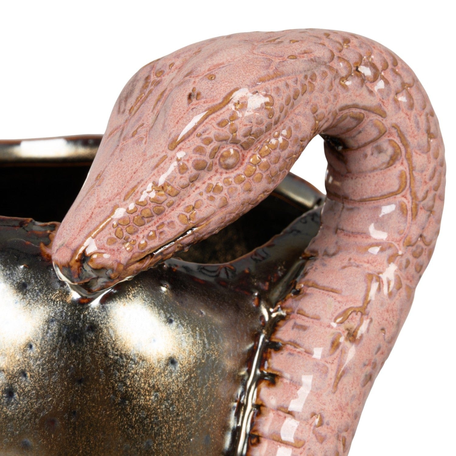 Metallic Finish Stoneware Vase with Pink 3D Snake (Each One Will Vary)