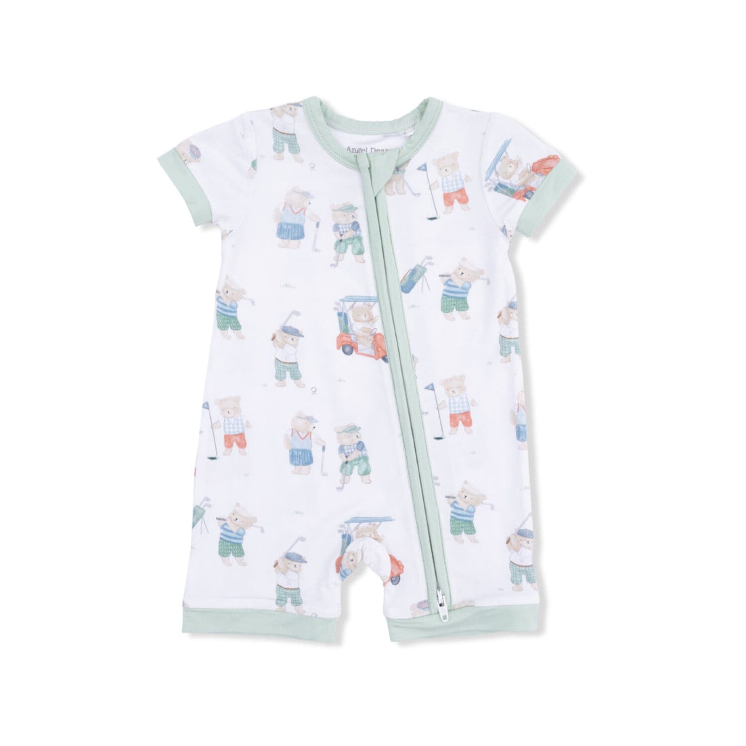 Golfing Teddy Bears Shortie 2 Way Zipper Romper