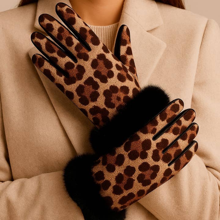 animal print faux fur gloves