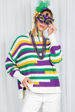 Vine & Love Color Block Mardi Gras Striped Crochet Knit Sweater