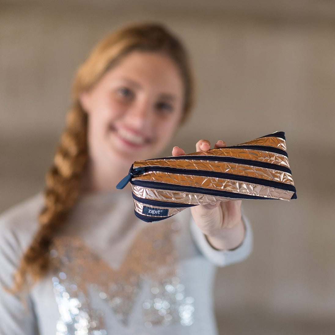 Zipit Usa Metallic Pouch in Rosegold - Little Miss Muffin Children & Home