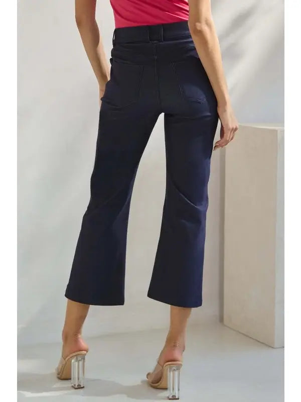 Straight Leg Cropped Pants in Navy
