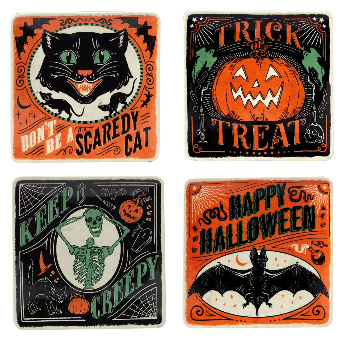 Scaredy Cat Halloween 8.5" Dessert Plate, 4 Available Styles