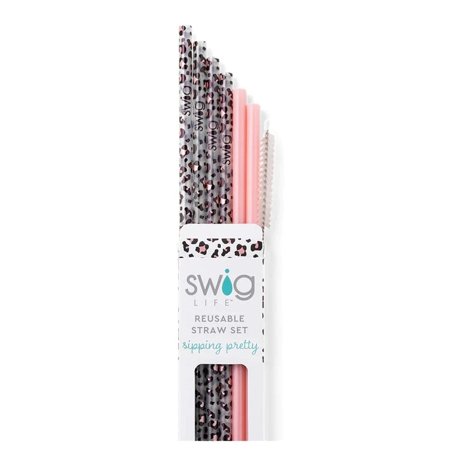 Swig Life Swig Life Luxy Leopard + Blush Reusable Straw Set - Little Miss Muffin Children & Home