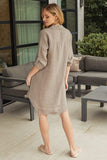 Milio Milano Linen Long Sleeve Button Down Mid-Length Dress, Mocha