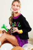 Vine & Love Mardi Gras Contrast Letter Sweater in Black