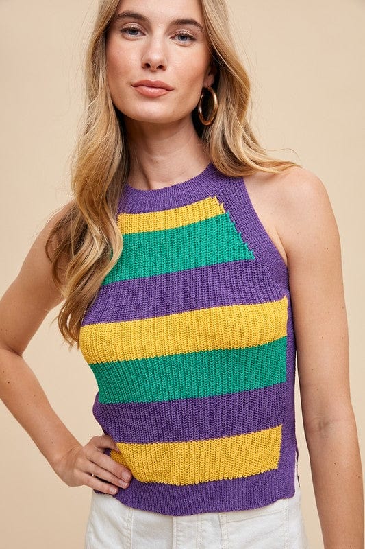 Vanilla Monkey Vanilla Monkey Mardi Gras Striped Halter Sweater Tank - Little Miss Muffin Children & Home