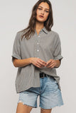 Urban Daizy Boxy Pinstriped Cuff Shirt in Black & White