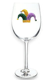 Queen Jewels Mardi Gras Jester Hat Stemmed Wine Glass