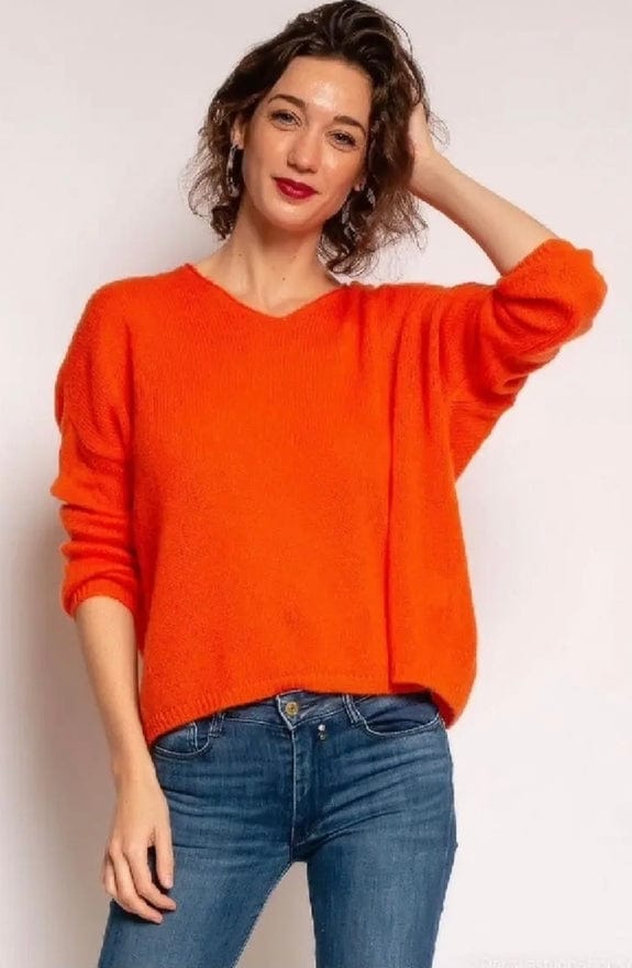 Loowie Loowie Soft & Comfy Italian Knit V-Neck Sweater in Orange - Little Miss Muffin Children & Home