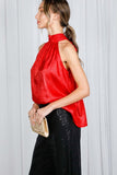 Vine & Love Metallic Halter Neck Tie Back Blouse in Red