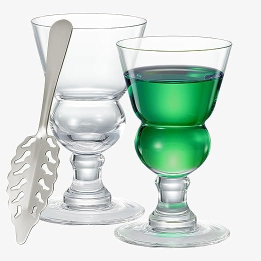 The Wine Savant Vintage Crystal Absinthe Glasses 7oz, Set of 2 with Spoon - Little Miss Muffin Children & Home