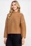 Ellison Contrast Stitch Mock Neck Sweater in Camel